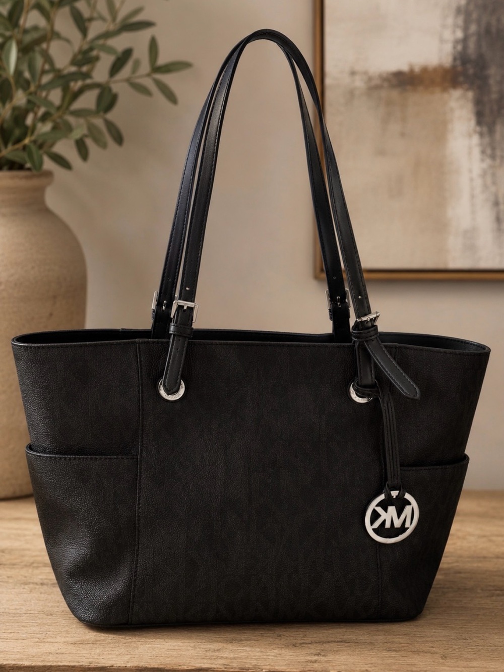 Michael Kors Black Logo Charm Tote